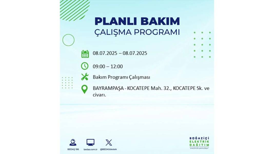 O İLÇELER KARANLIĞA GÖMÜLECEK: BEDAŞ 8 Temmuz Salı elektrik kesintisi yaşayacak ilçeleri sıraladı. Elektrikler ne zaman gelecek? 69