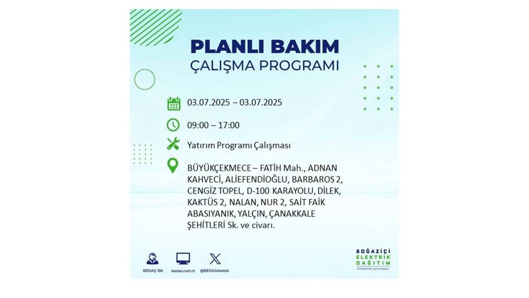 KARANLIĞA GÖMÜLECEKLER: 3 Temmuz Perşembe elektrik kesintisi yaşayacak ilçeler belli oldu. BEDAŞ o ilçeleri uyardı! 35