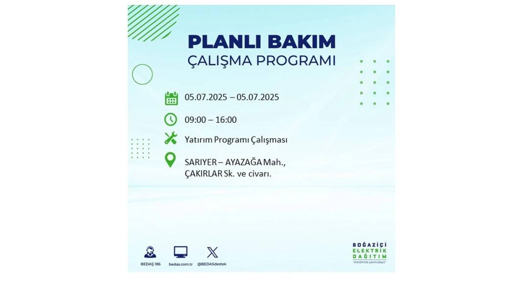 O İLÇELERDE ELEKTRİK OLMAYACAK: BEDAŞ 5 Temmuz Cumartesi elektrik kesintisi yaşayacak ilçeleri duyurdu! 8