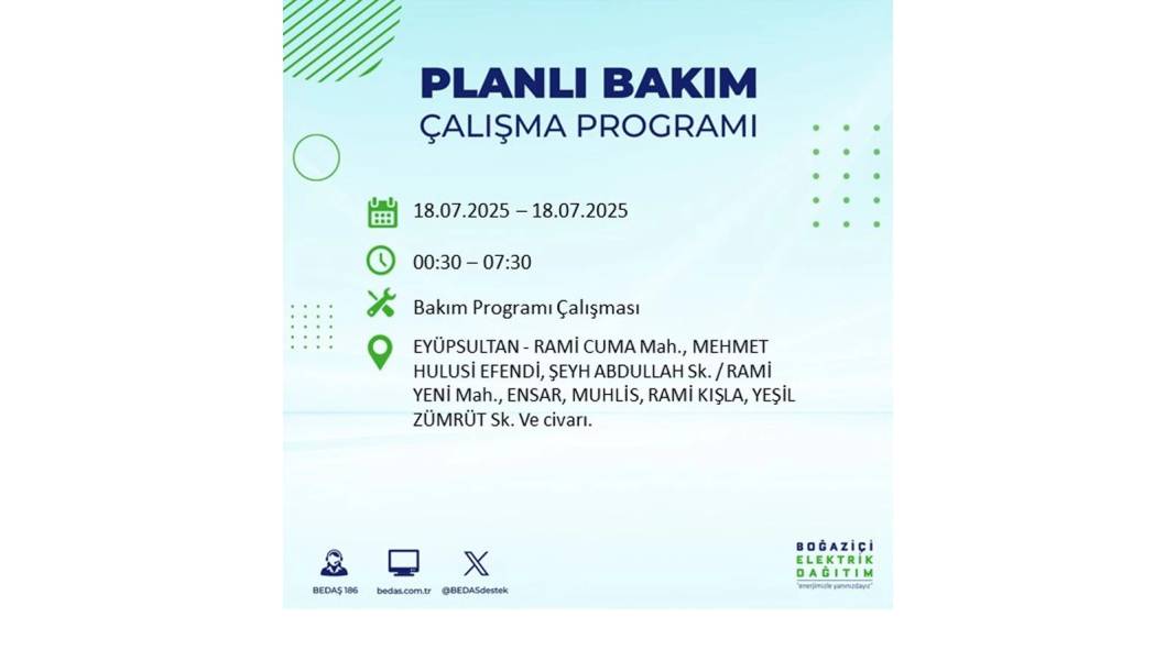 O İLÇELERDE UZUN SÜRE ELEKTRİK OLMAYACAK: BEDAŞ 18 Temmuz Cuma elektrik kesintisi yaşayacak ilçeleri duyurdu! 38