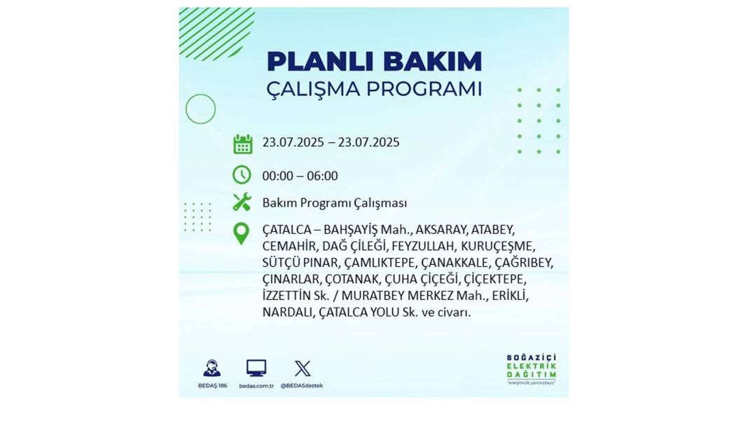 BÜYÜK ELEKTRİK KESİNTİSİ YAŞANACAK: BEDAŞ 23 Temmuz Çarşamba günü elektrik kesintisi yaşayacak ilçeleri sıraladı! 35