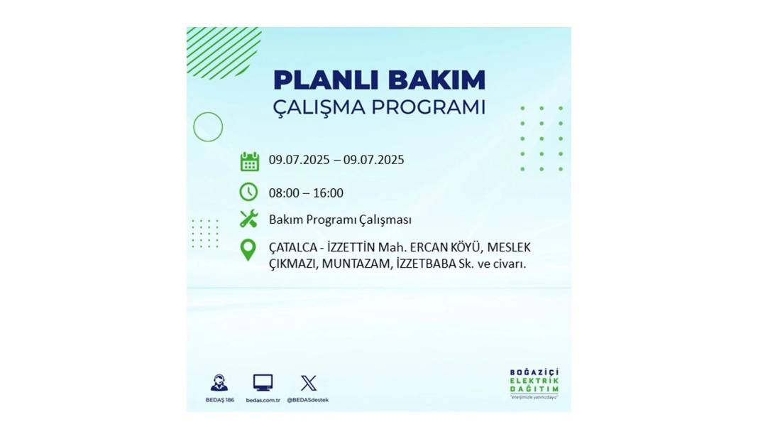 SAATLERCE ELEKTRİK OLMAYACAK: BEDAŞ 9 Temmuz Çarşamba elektrik kesintisi yaşayacak ilçeleri sıraladı! 54