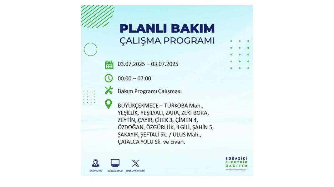 KARANLIĞA GÖMÜLECEKLER: 3 Temmuz Perşembe elektrik kesintisi yaşayacak ilçeler belli oldu. BEDAŞ o ilçeleri uyardı! 37