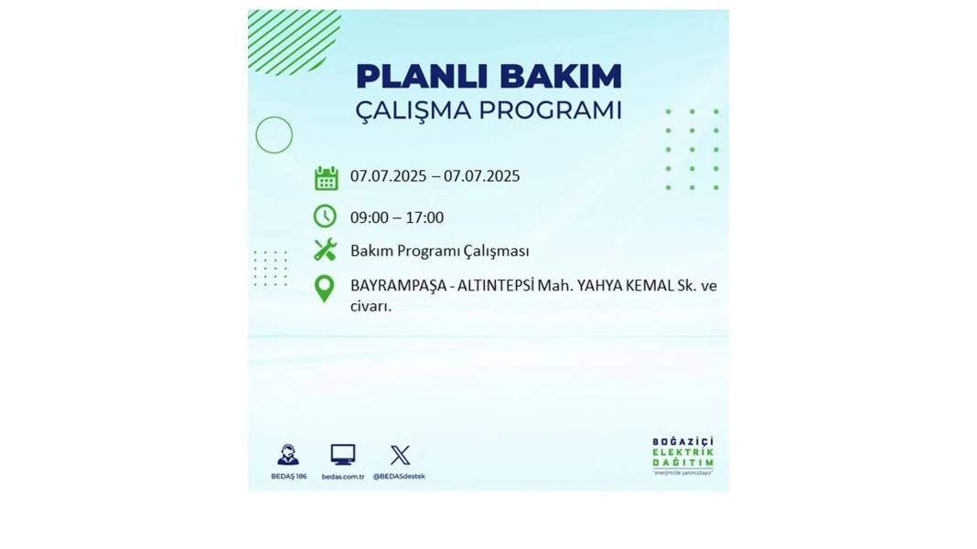 BÜYÜK ELEKTRİK KESİNTİSİ YAŞANACAK: BEDAŞ 7 Temmuz Pazartesi elektrik kesintisi yaşayacak ilçeleri sıraladı! 55