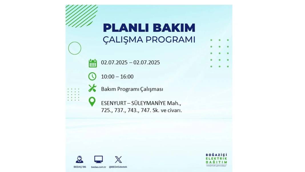 O İLÇELERDE UZUN SÜRE ELEKTRİK OLMAYACAK: BEDAŞ 2 Temmuz Çarşamba elektrik kesintisi yaşayacak ilçeleri sıraladı 46