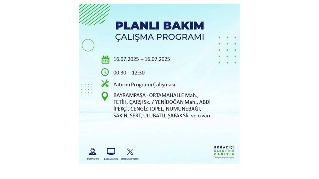 KARANLIĞA HAPSOLACAKLAR: 16 Temmuz Çarşamba İstanbul elektrik kesintisi. BEDAŞ o ilçeleri teker teker uyardı! 69