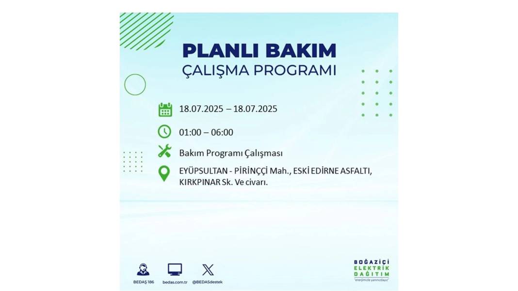 O İLÇELERDE UZUN SÜRE ELEKTRİK OLMAYACAK: BEDAŞ 18 Temmuz Cuma elektrik kesintisi yaşayacak ilçeleri duyurdu! 42
