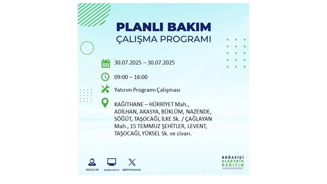 O İLÇELER KARANLIĞA GÖMÜLECEK: BEDAŞ 30 Temmuz Çarşamba elektrik kesintisi yaşayacak ilçeleri sıraladı! 33