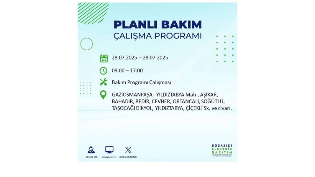 O İLÇELERDE ELEKTRİK OLMAYACAK: BEDAŞ 28 Temmuz Pazartesi elektrik kesintisi yaşayacak ilçeleri sıraladı! 17