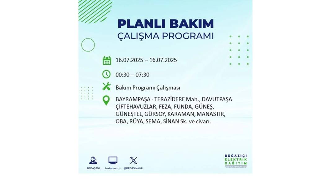 KARANLIĞA HAPSOLACAKLAR: 16 Temmuz Çarşamba İstanbul elektrik kesintisi. BEDAŞ o ilçeleri teker teker uyardı! 67
