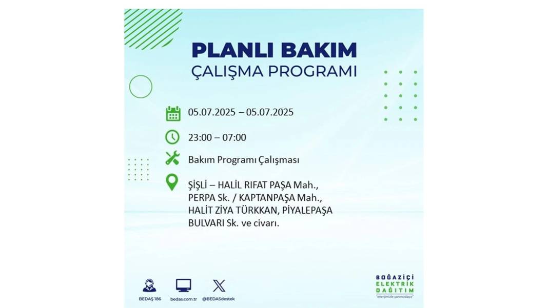 O İLÇELERDE ELEKTRİK OLMAYACAK: BEDAŞ 5 Temmuz Cumartesi elektrik kesintisi yaşayacak ilçeleri duyurdu! 1