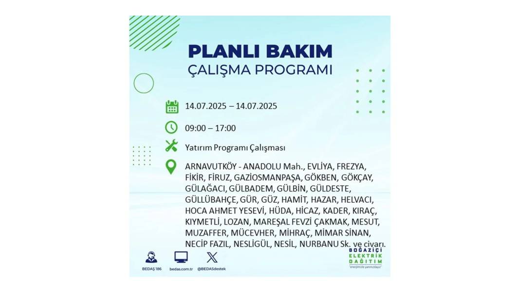 O İLÇELERDE ELEKTRİK OLMAYACAK: BEDAŞ 14 Temmuz Pazartesi elektrik kesintisi yaşayacak ilçeleri sıraladı! 31