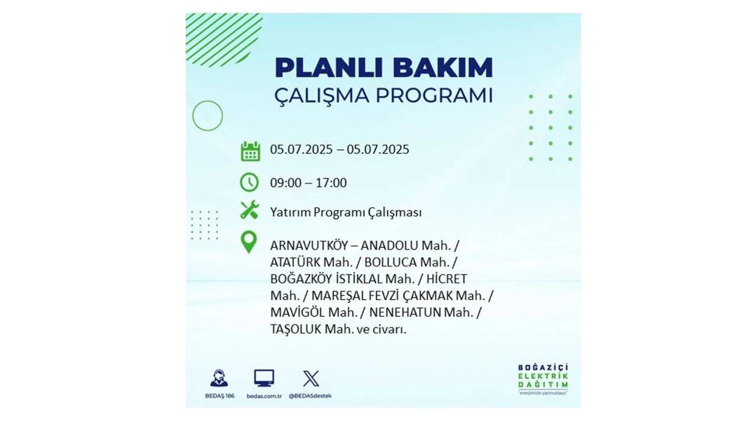 O İLÇELERDE ELEKTRİK OLMAYACAK: BEDAŞ 5 Temmuz Cumartesi elektrik kesintisi yaşayacak ilçeleri duyurdu! 36