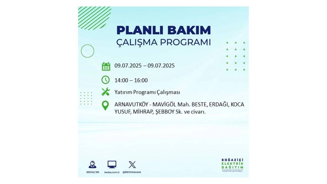 SAATLERCE ELEKTRİK OLMAYACAK: BEDAŞ 9 Temmuz Çarşamba elektrik kesintisi yaşayacak ilçeleri sıraladı! 86