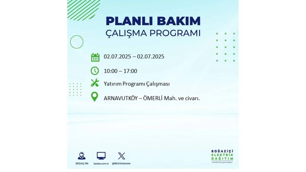 O İLÇELERDE UZUN SÜRE ELEKTRİK OLMAYACAK: BEDAŞ 2 Temmuz Çarşamba elektrik kesintisi yaşayacak ilçeleri sıraladı 82
