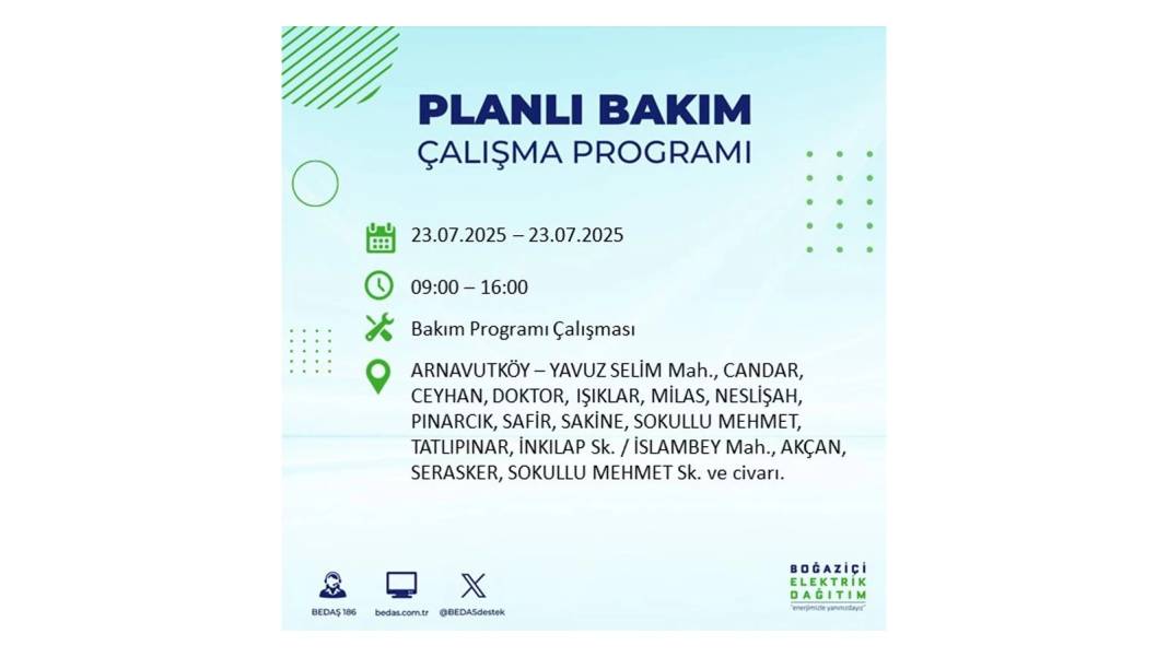 BÜYÜK ELEKTRİK KESİNTİSİ YAŞANACAK: BEDAŞ 23 Temmuz Çarşamba günü elektrik kesintisi yaşayacak ilçeleri sıraladı! 71