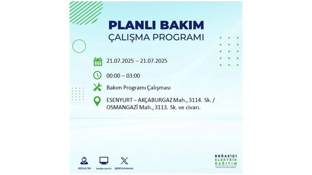 O İLÇLERDE ELEKTRİK OLMAYACAK: BEDAŞ 21 Temmuz Pazartesi elektrik kesintisi yaşayacak ilçeleri sıraladı! 22