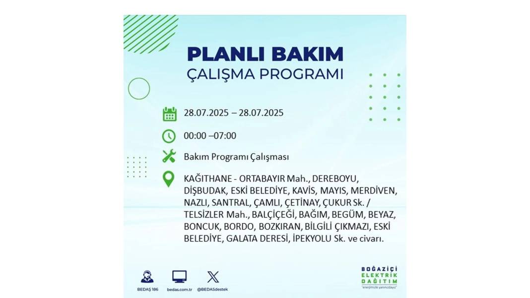 O İLÇELERDE ELEKTRİK OLMAYACAK: BEDAŞ 28 Temmuz Pazartesi elektrik kesintisi yaşayacak ilçeleri sıraladı! 16