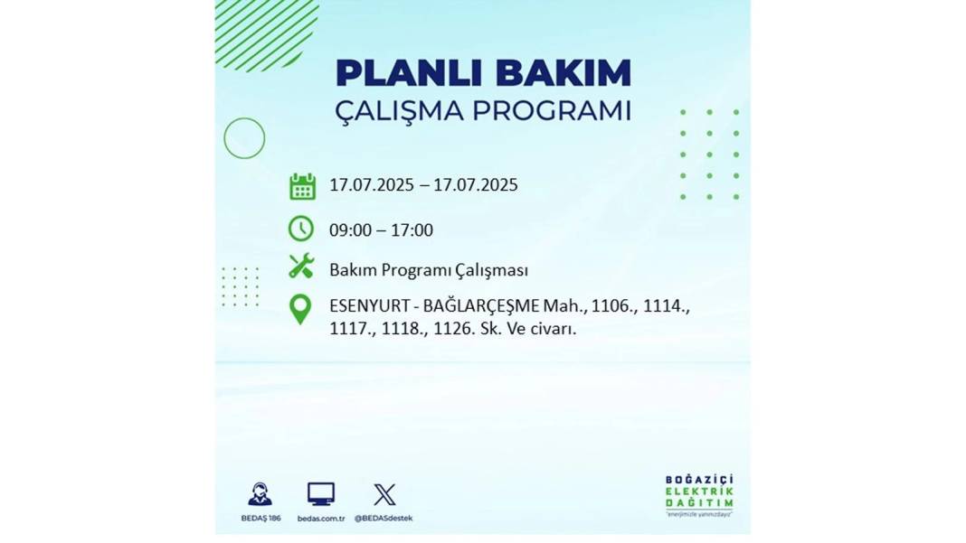 O İLÇELERDE ELEKTRİK OLMAYACAK: BEDAŞ 17 Temmuz Perşembe elektrik kesintisi yaşayacak ilçeleri sıraladı! 51