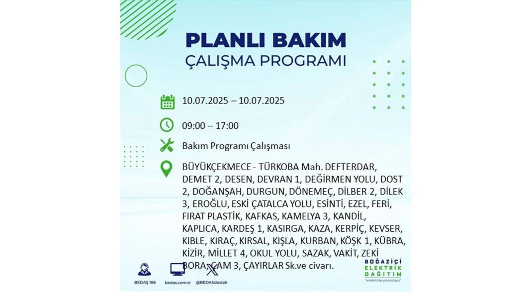 KARANLIĞA HAPSOLACAKLAR: 10 Temmuz Perşembe İstanbul elektrik kesintisi. BEDAŞ o ilçeleri teker teker uyardı! 51