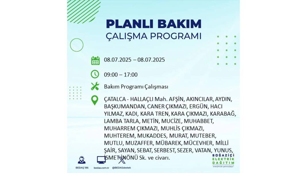 O İLÇELER KARANLIĞA GÖMÜLECEK: BEDAŞ 8 Temmuz Salı elektrik kesintisi yaşayacak ilçeleri sıraladı. Elektrikler ne zaman gelecek? 62