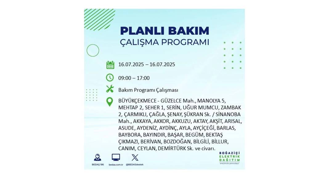 KARANLIĞA HAPSOLACAKLAR: 16 Temmuz Çarşamba İstanbul elektrik kesintisi. BEDAŞ o ilçeleri teker teker uyardı! 65