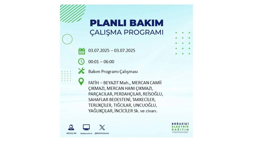 KARANLIĞA GÖMÜLECEKLER: 3 Temmuz Perşembe elektrik kesintisi yaşayacak ilçeler belli oldu. BEDAŞ o ilçeleri uyardı! 29