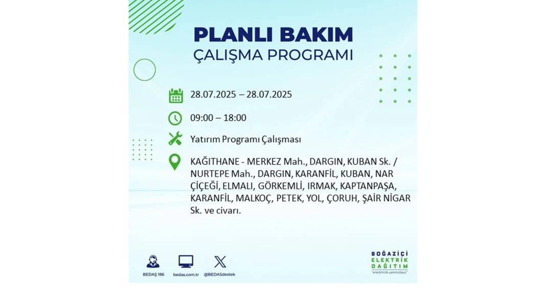 O İLÇELERDE ELEKTRİK OLMAYACAK: BEDAŞ 28 Temmuz Pazartesi elektrik kesintisi yaşayacak ilçeleri sıraladı! 13