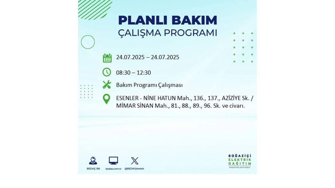 BÜYÜK KESİNTİ YAŞANACAK: BEDAŞ 24 Temmuz Perşembe elektrik kesintisi yaşayacak ilçeleri sıraladı. Elektrikler ne zaman gelecek? 23