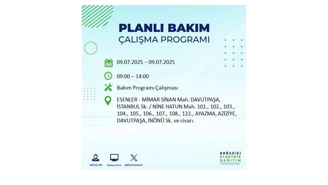 SAATLERCE ELEKTRİK OLMAYACAK: BEDAŞ 9 Temmuz Çarşamba elektrik kesintisi yaşayacak ilçeleri sıraladı! 45