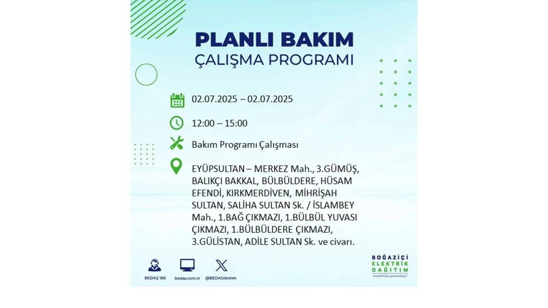 O İLÇELERDE UZUN SÜRE ELEKTRİK OLMAYACAK: BEDAŞ 2 Temmuz Çarşamba elektrik kesintisi yaşayacak ilçeleri sıraladı 40
