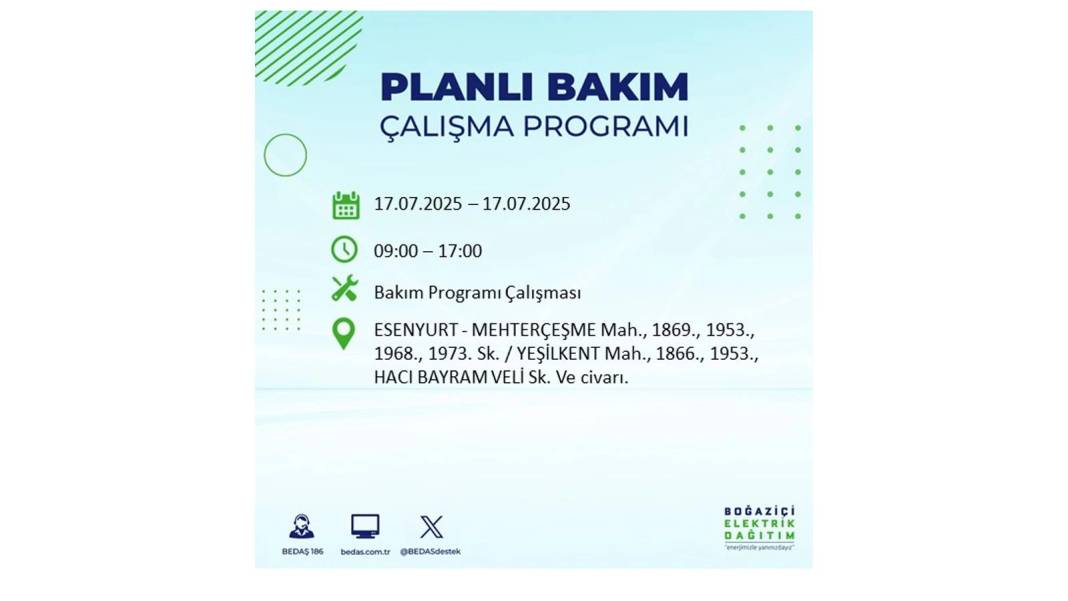 O İLÇELERDE ELEKTRİK OLMAYACAK: BEDAŞ 17 Temmuz Perşembe elektrik kesintisi yaşayacak ilçeleri sıraladı! 48