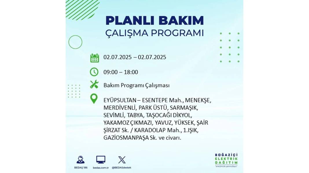 O İLÇELERDE UZUN SÜRE ELEKTRİK OLMAYACAK: BEDAŞ 2 Temmuz Çarşamba elektrik kesintisi yaşayacak ilçeleri sıraladı 38