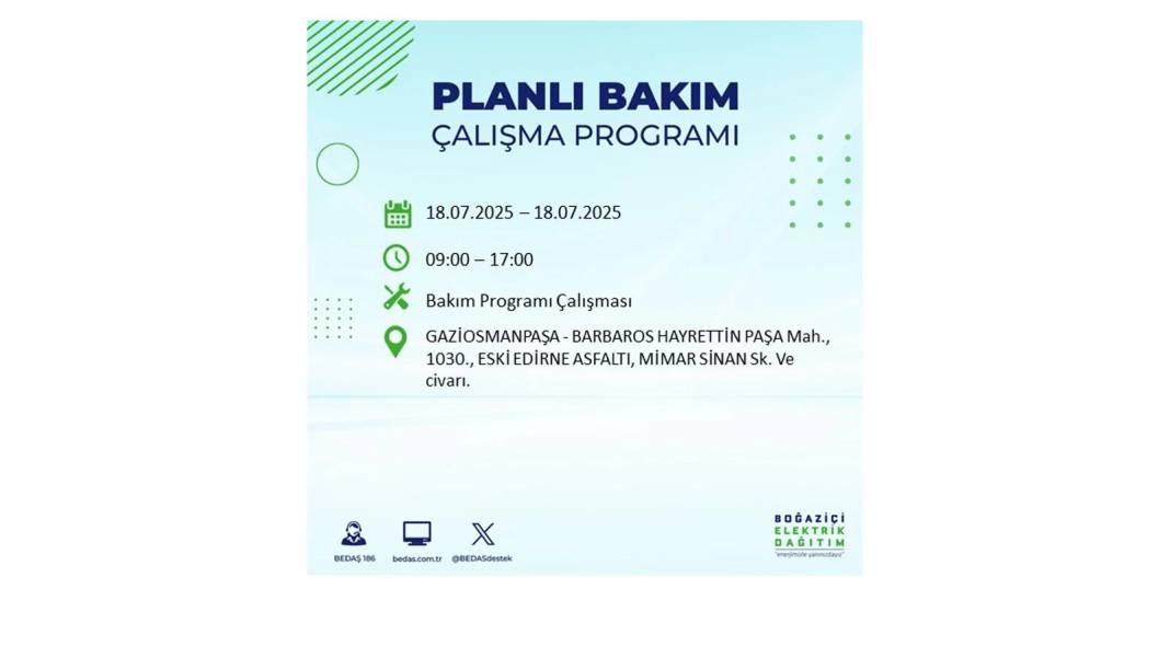 O İLÇELERDE UZUN SÜRE ELEKTRİK OLMAYACAK: BEDAŞ 18 Temmuz Cuma elektrik kesintisi yaşayacak ilçeleri duyurdu! 35