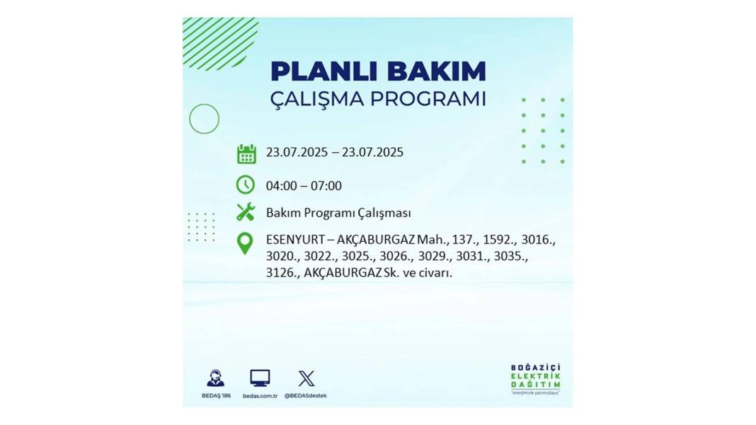 BÜYÜK ELEKTRİK KESİNTİSİ YAŞANACAK: BEDAŞ 23 Temmuz Çarşamba günü elektrik kesintisi yaşayacak ilçeleri sıraladı! 28