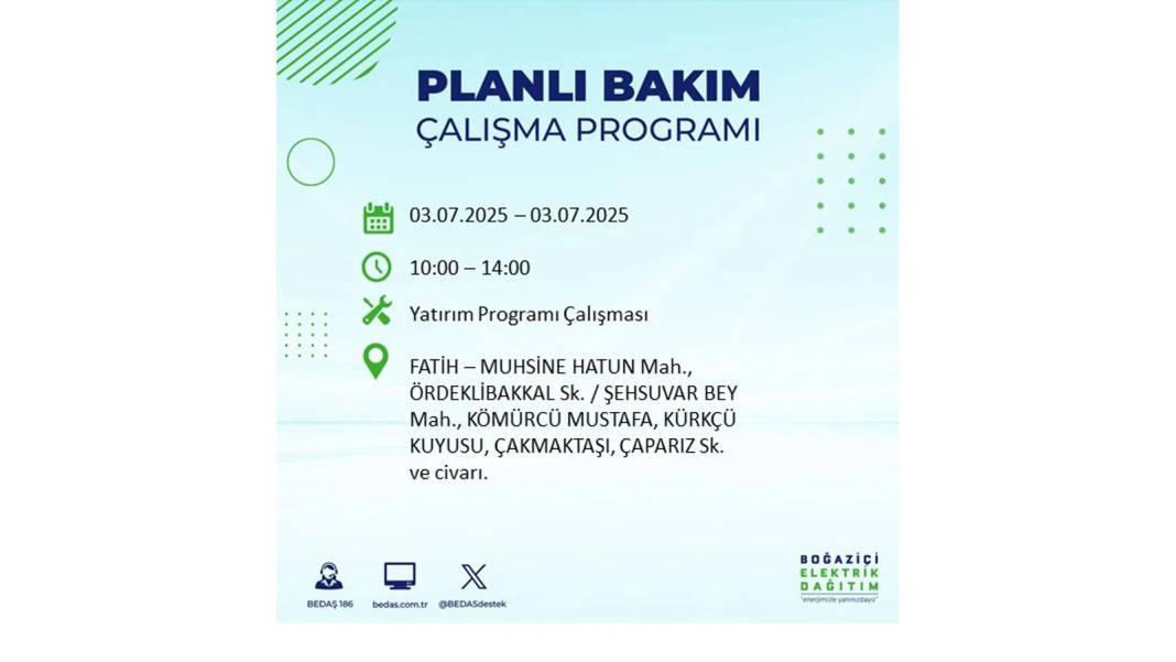 KARANLIĞA GÖMÜLECEKLER: 3 Temmuz Perşembe elektrik kesintisi yaşayacak ilçeler belli oldu. BEDAŞ o ilçeleri uyardı! 27