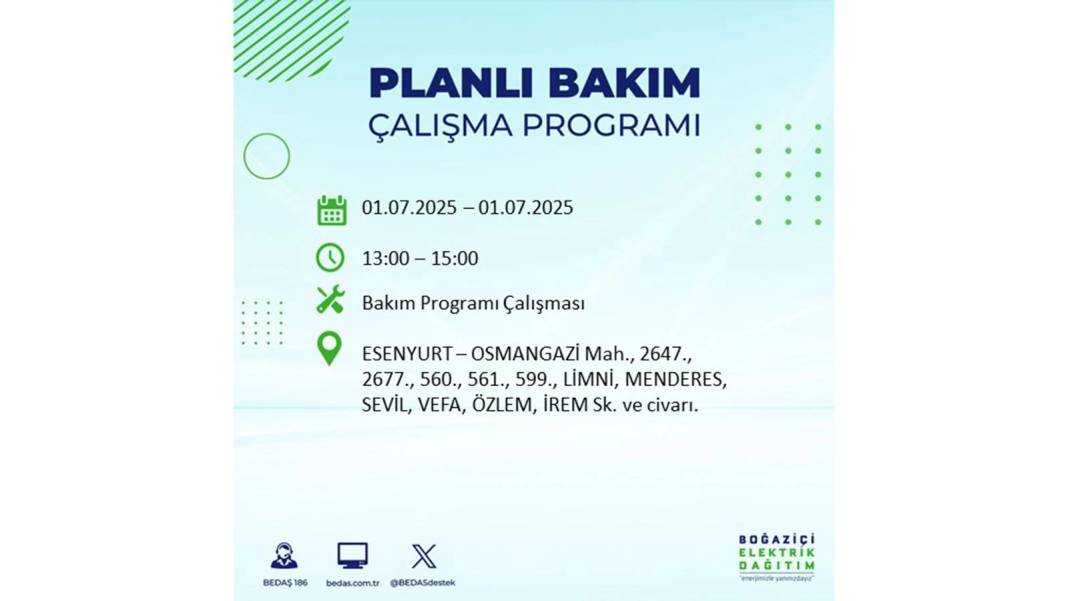O İLÇELERDE ELEKTRİK OLMAYACAK: BEDAŞ 1 Temmuz Salı elektrik kesintisi yaşayacak ilçeleri sıraladı! 37