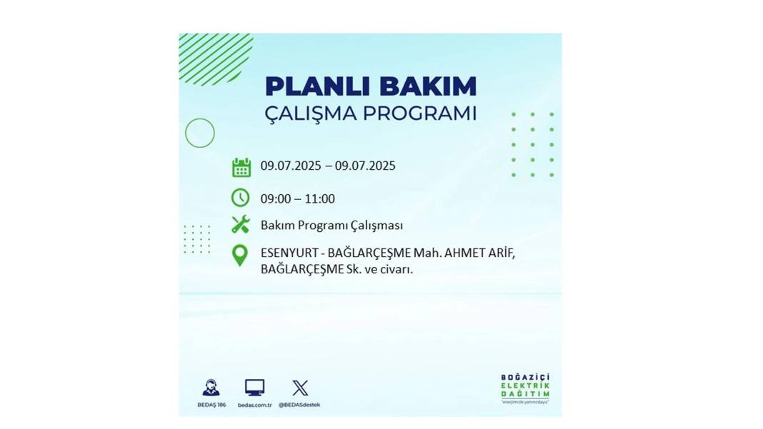 SAATLERCE ELEKTRİK OLMAYACAK: BEDAŞ 9 Temmuz Çarşamba elektrik kesintisi yaşayacak ilçeleri sıraladı! 46