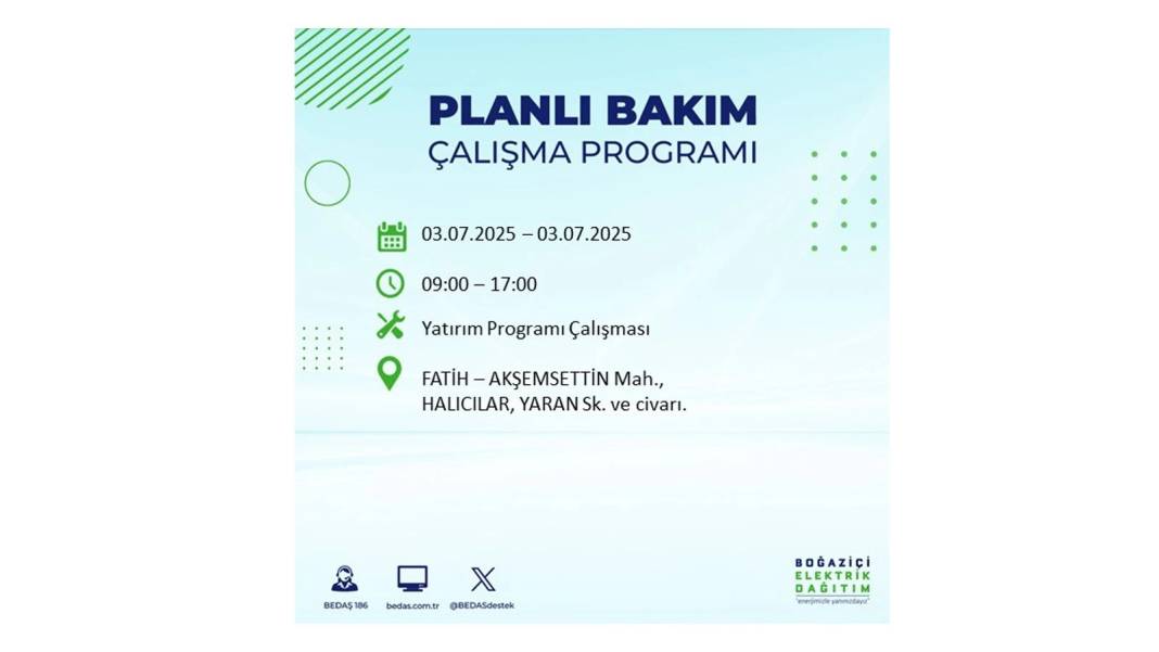 KARANLIĞA GÖMÜLECEKLER: 3 Temmuz Perşembe elektrik kesintisi yaşayacak ilçeler belli oldu. BEDAŞ o ilçeleri uyardı! 25
