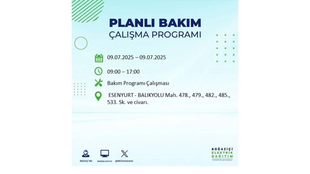 SAATLERCE ELEKTRİK OLMAYACAK: BEDAŞ 9 Temmuz Çarşamba elektrik kesintisi yaşayacak ilçeleri sıraladı! 44