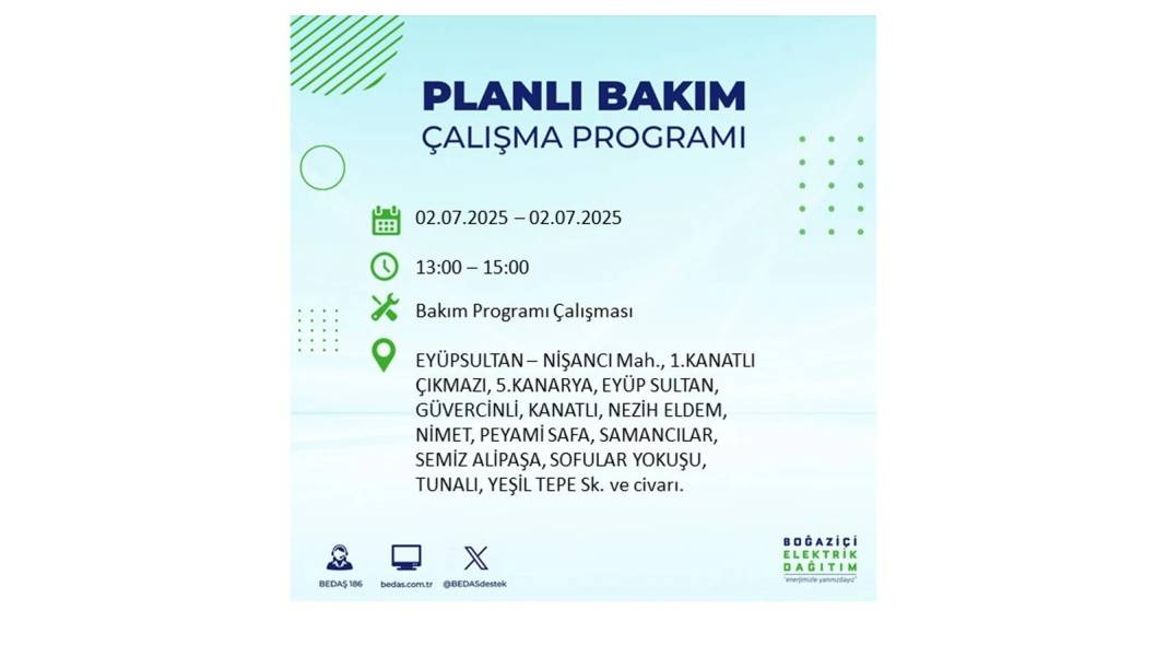 O İLÇELERDE UZUN SÜRE ELEKTRİK OLMAYACAK: BEDAŞ 2 Temmuz Çarşamba elektrik kesintisi yaşayacak ilçeleri sıraladı 35