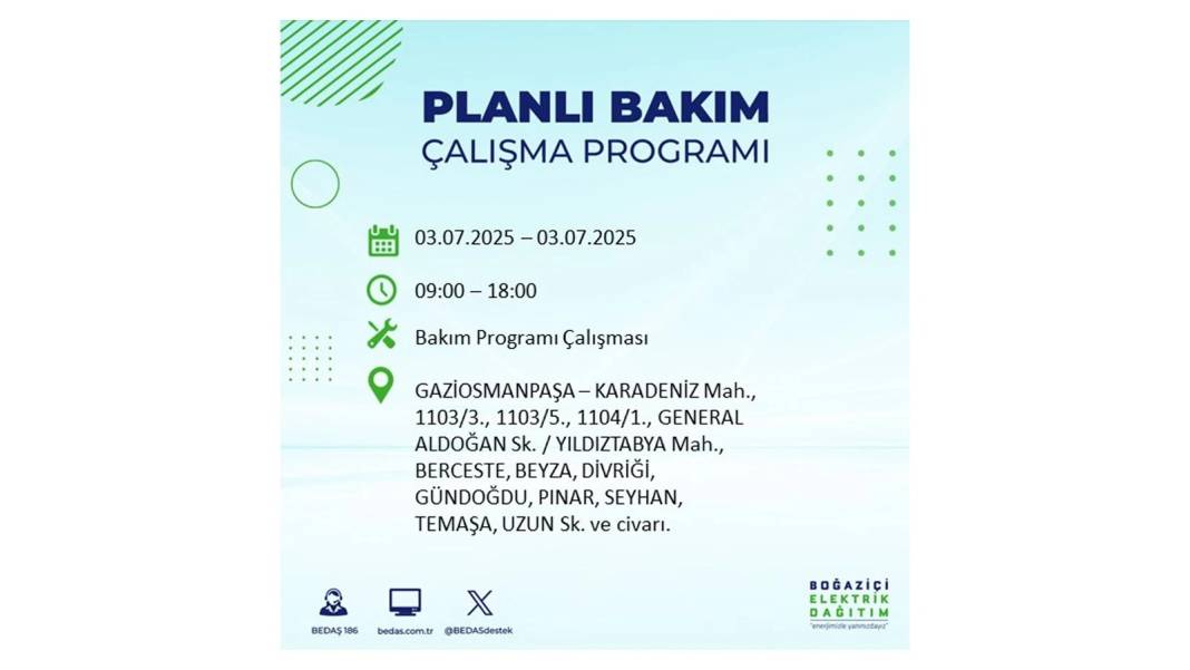 KARANLIĞA GÖMÜLECEKLER: 3 Temmuz Perşembe elektrik kesintisi yaşayacak ilçeler belli oldu. BEDAŞ o ilçeleri uyardı! 24