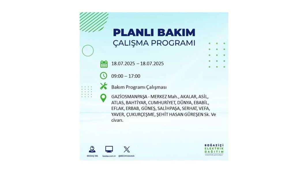 O İLÇELERDE UZUN SÜRE ELEKTRİK OLMAYACAK: BEDAŞ 18 Temmuz Cuma elektrik kesintisi yaşayacak ilçeleri duyurdu! 31