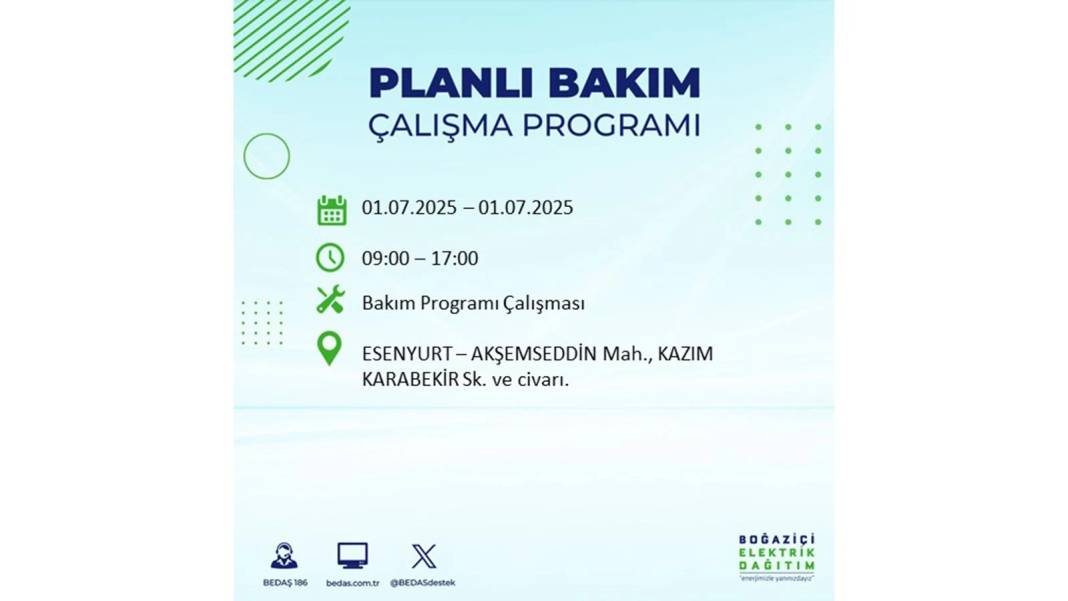 O İLÇELERDE ELEKTRİK OLMAYACAK: BEDAŞ 1 Temmuz Salı elektrik kesintisi yaşayacak ilçeleri sıraladı! 38