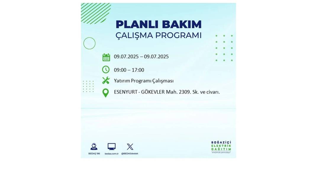 SAATLERCE ELEKTRİK OLMAYACAK: BEDAŞ 9 Temmuz Çarşamba elektrik kesintisi yaşayacak ilçeleri sıraladı! 42
