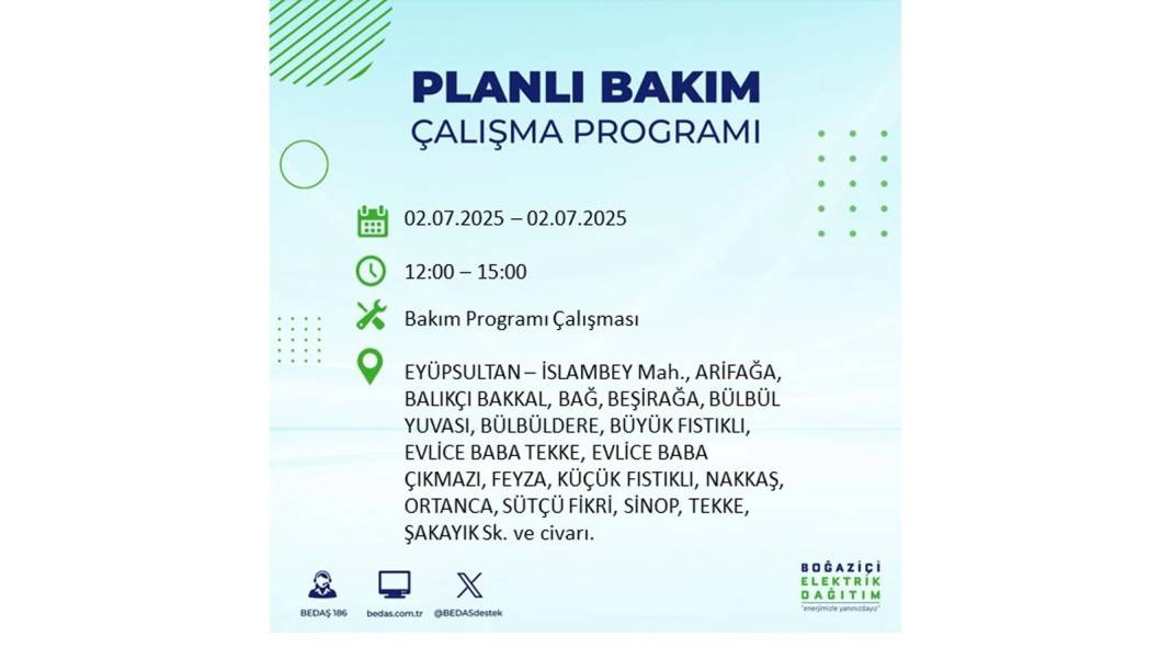 O İLÇELERDE UZUN SÜRE ELEKTRİK OLMAYACAK: BEDAŞ 2 Temmuz Çarşamba elektrik kesintisi yaşayacak ilçeleri sıraladı 37
