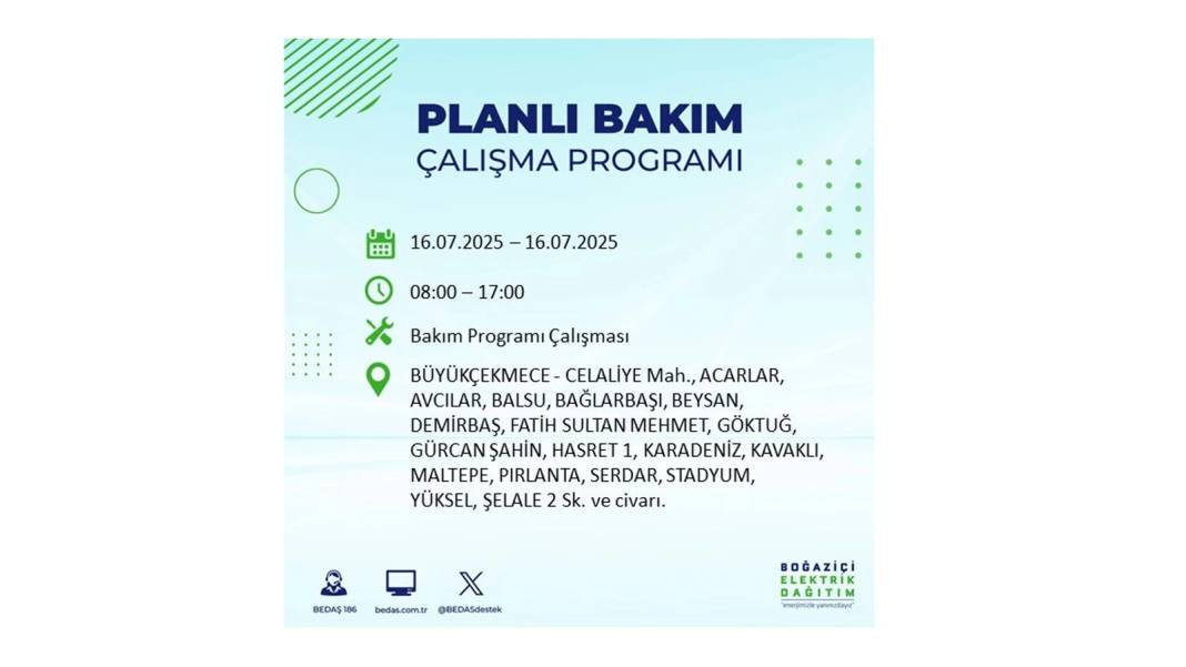 KARANLIĞA HAPSOLACAKLAR: 16 Temmuz Çarşamba İstanbul elektrik kesintisi. BEDAŞ o ilçeleri teker teker uyardı! 59