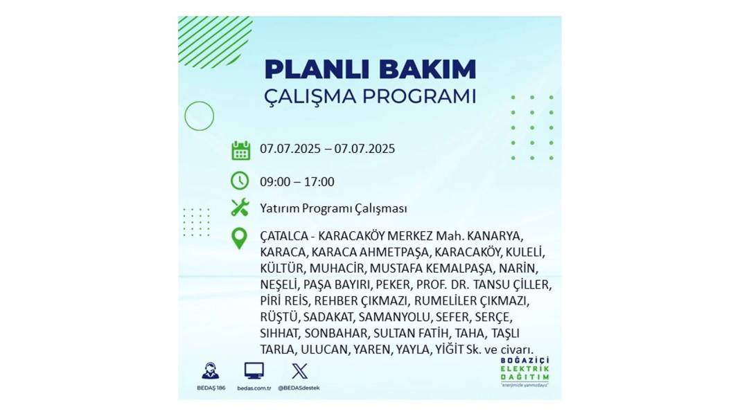 BÜYÜK ELEKTRİK KESİNTİSİ YAŞANACAK: BEDAŞ 7 Temmuz Pazartesi elektrik kesintisi yaşayacak ilçeleri sıraladı! 45
