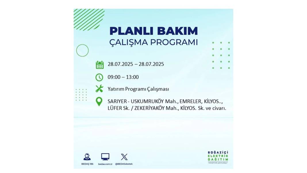 O İLÇELERDE ELEKTRİK OLMAYACAK: BEDAŞ 28 Temmuz Pazartesi elektrik kesintisi yaşayacak ilçeleri sıraladı! 10