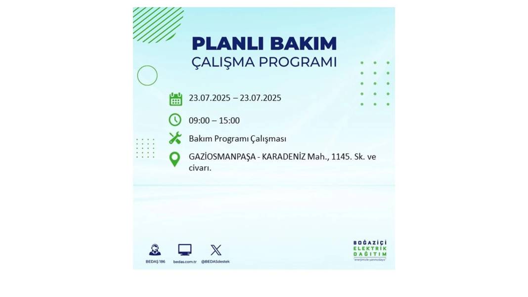BÜYÜK ELEKTRİK KESİNTİSİ YAŞANACAK: BEDAŞ 23 Temmuz Çarşamba günü elektrik kesintisi yaşayacak ilçeleri sıraladı! 25